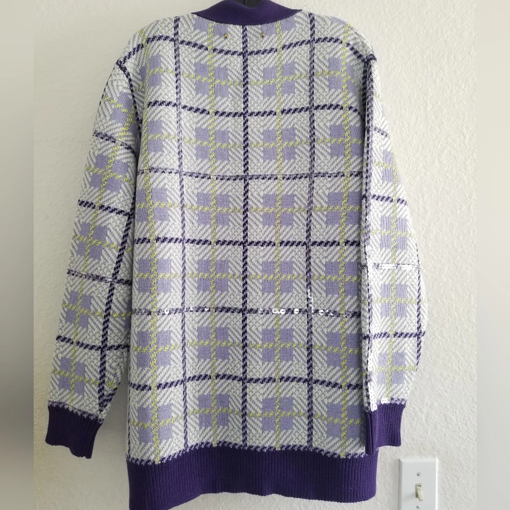 Golden Goose Sequin Embellished Plaid Wool Blend Cardigan Multicolor - Picture 5 of 13
